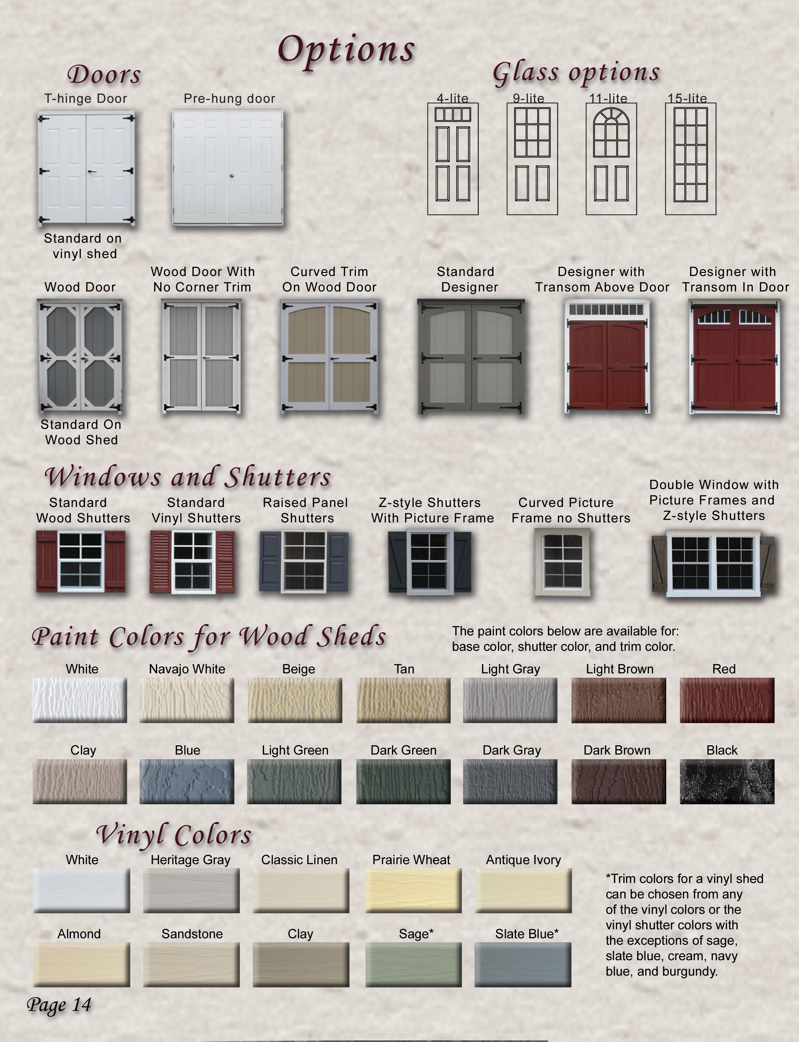 Shed colors and options